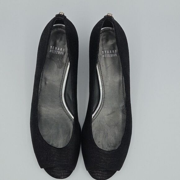 Stuart Weitzman Black Leather Shimmer Peep Toe Work Pumps Size 11 M EUC - Picture 4 of 8